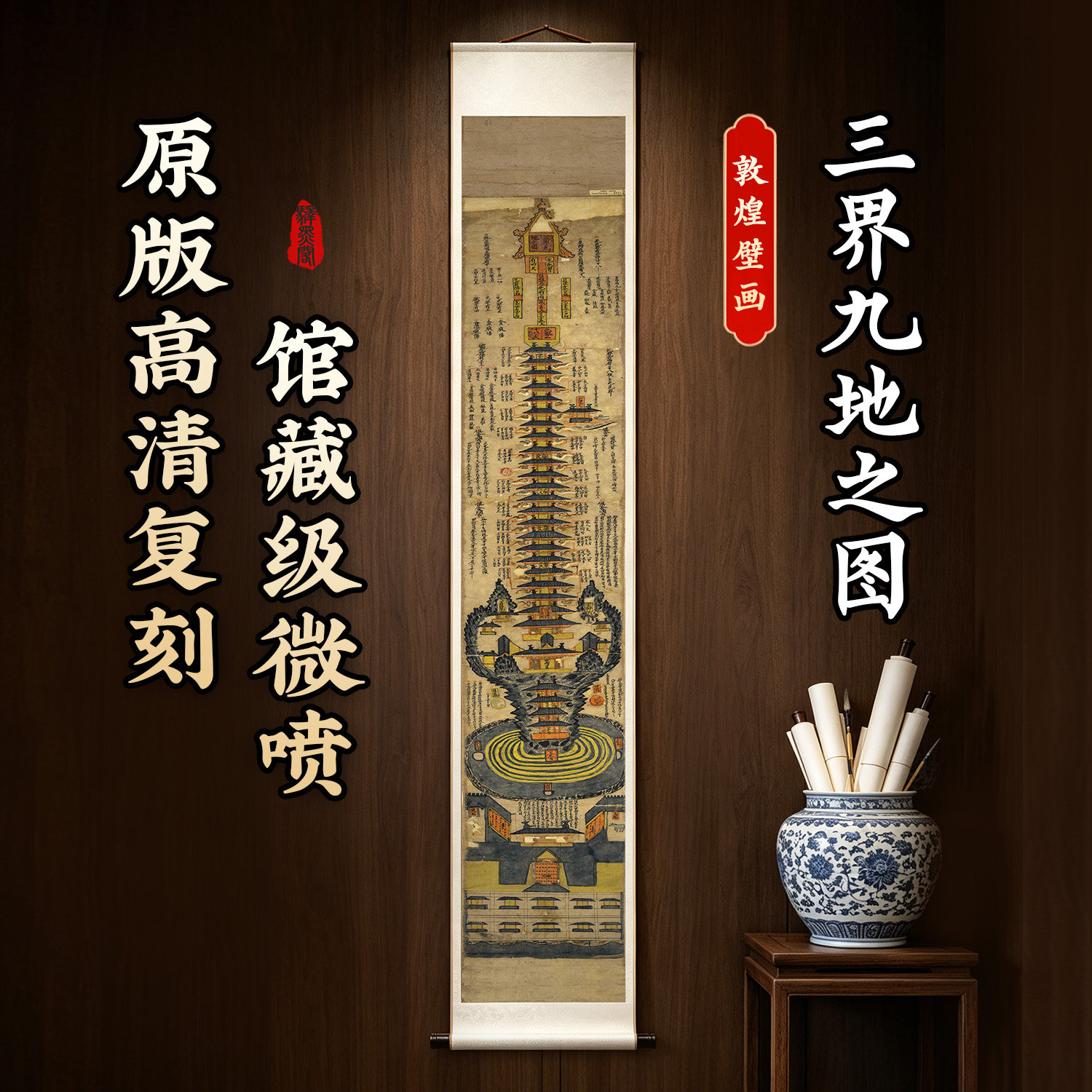 敦煌壁画 三界九地之图 国画高清微喷复刻学习临摹画稿条幅竖轴