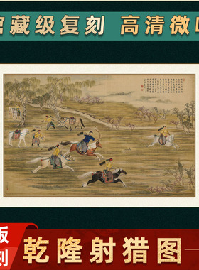清 郎世宁 乾隆皇帝射猎图 国画真迹宣纸绢布画芯装裱客厅装饰画