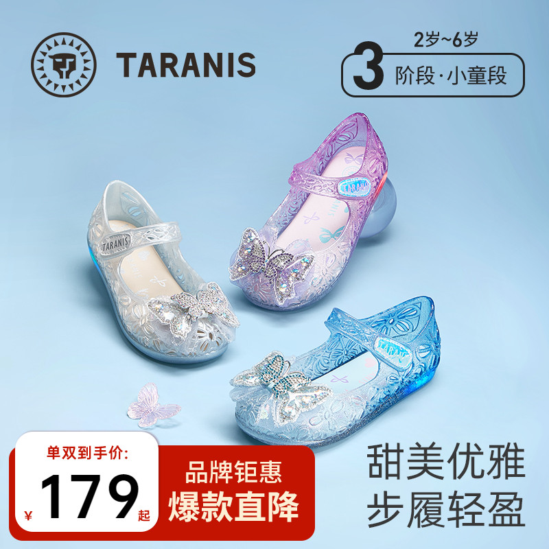 泰蘭尼斯兒童水晶鞋女孩軟底果凍涼鞋發(fā)光閃燈鞋防滑閃亮公主鞋