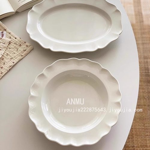 法式复古西餐盘陶瓷椭圆盘9英寸