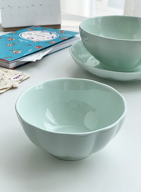 安木良品 韩国ins风天蓝色陶瓷南瓜餐菜盘汤面早餐酸奶麦片碗饭碗