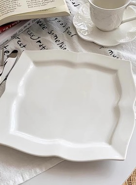 【9.99两个】外贸出口 法式ins简约风四瓣花边陶瓷西餐牛排菜盘子