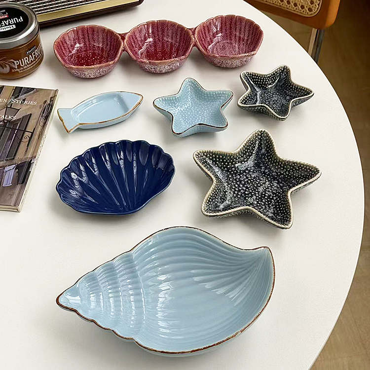 安木良品 外贸原单 北欧海边小镇复古风陶瓷油盐酱醋碟蘸料味碟