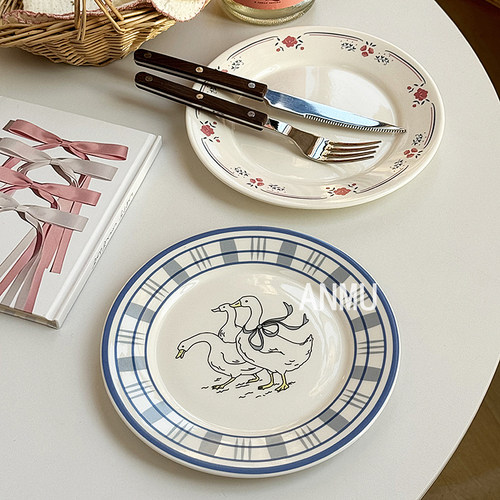 安木良品 韩国ins风田园复古白鹅花边陶瓷餐厅甜品点心碟家用菜盘