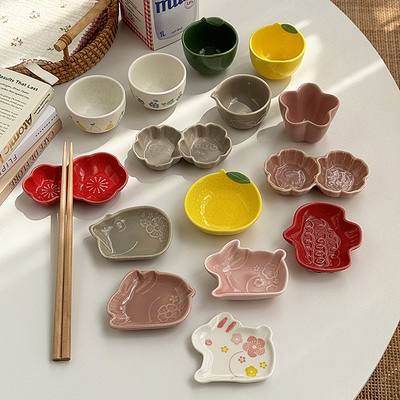 安木良品 外贸原单 日式可爱ins风釉下彩陶瓷小味碟果酱油醋汁碟
