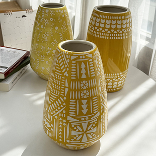 安木良品 外贸原单 北欧田园创意艺术复古陶瓷摆件插花高大花瓶