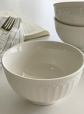 安木良品 外贸原单 法式轻奢罗马浮雕白色陶瓷家用餐厅面碗米饭碗