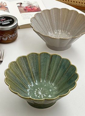 安木良品 外贸出口 日式复古ins风雏菊花朵陶瓷酸辣粉汤面斗笠碗