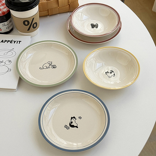 安木良品 外贸原单 日式ins风简约可爱小猫陶瓷水果零食点心碟碗