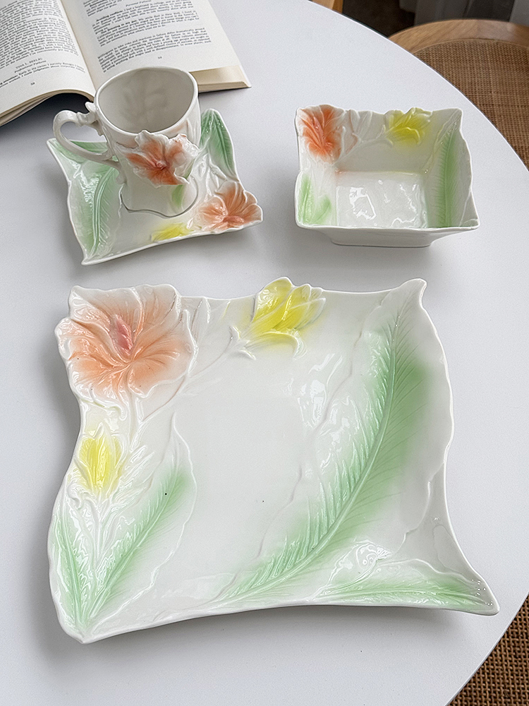 外贸出口陶瓷珐琅彩茶杯碗盘碟