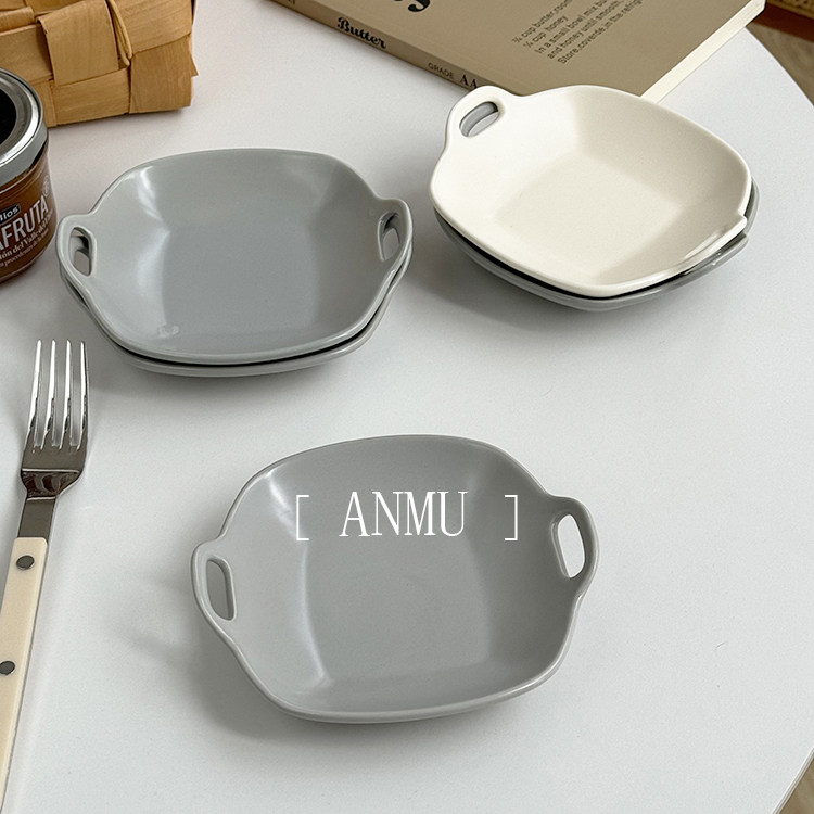 安木良品 出口订单 韩国ins风极简纯色哑光陶瓷双耳碟点心小菜碟