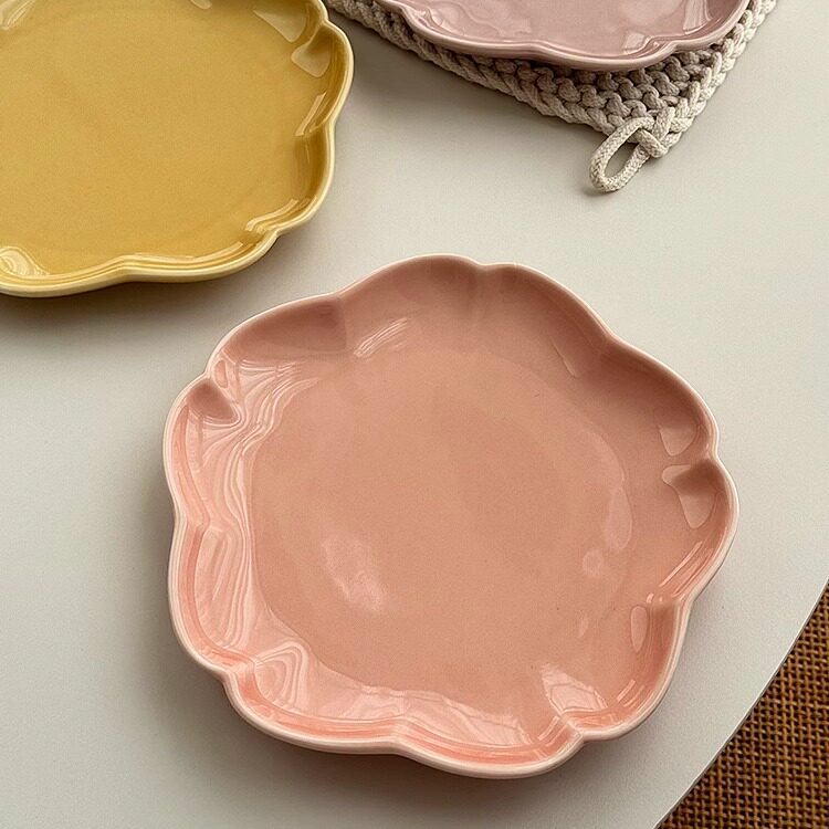 安木良品 外贸出口 日式田园多巴胺花朵造型高温陶瓷点心餐菜盘子