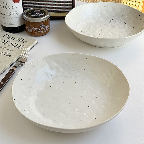 安木良品 外贸原单 北欧ins风复古泼墨大号陶瓷盘哑光10英寸深盘