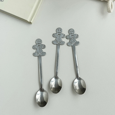 安木良品 北欧圣诞可爱姜饼人ins风不锈钢雪糕勺搅拌杯甜品小勺