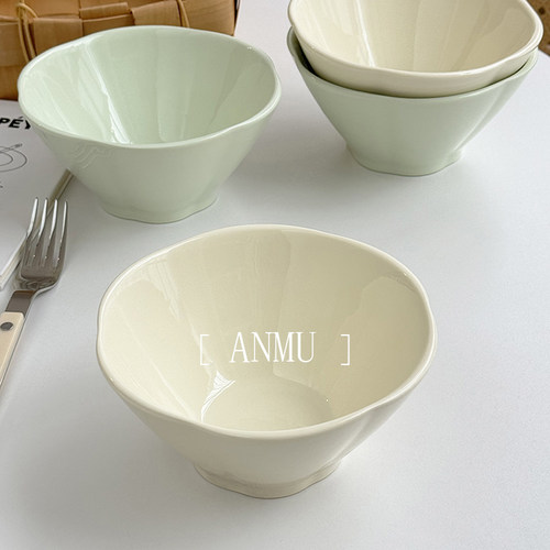 安木良品 大厂订单 韩国ins风奶油色陶瓷花苞型甜品汤面斗笠碗