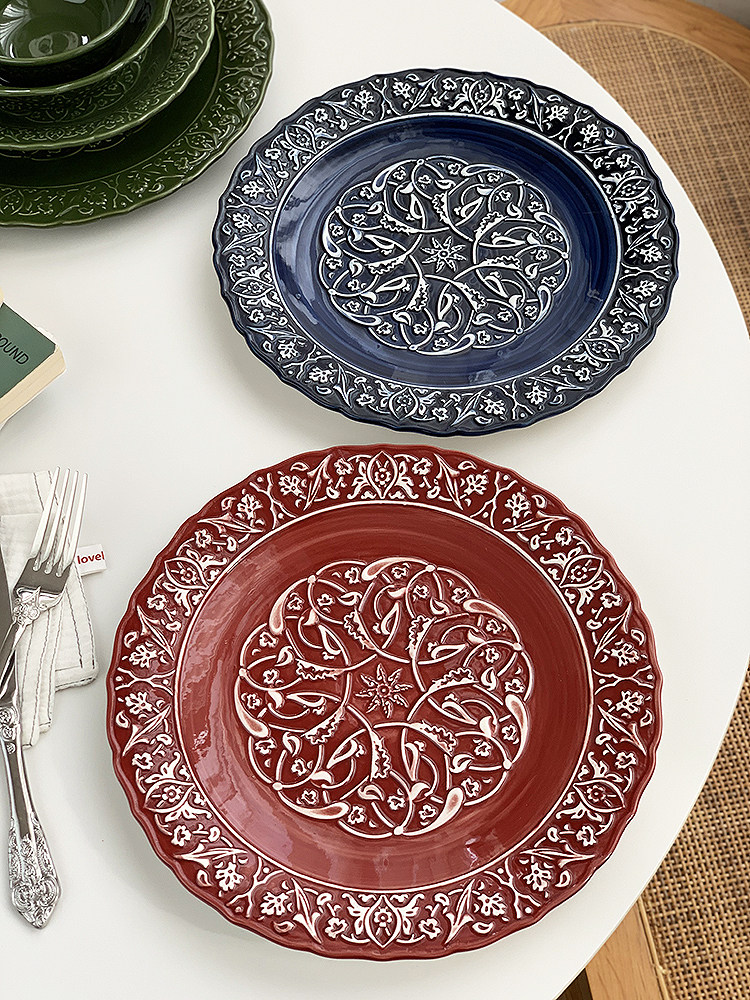 安木良品 外贸原单 法式复古轻奢浮雕藤蔓花陶瓷餐具套装饭碗菜盘,餐饮具,盘,淘宝优惠券,粉丝福利购,淘宝优惠卷