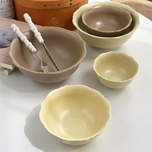 安木良品 外贸出口 韩国ins花边高级配色哑光陶瓷餐具盘子汤饭碗