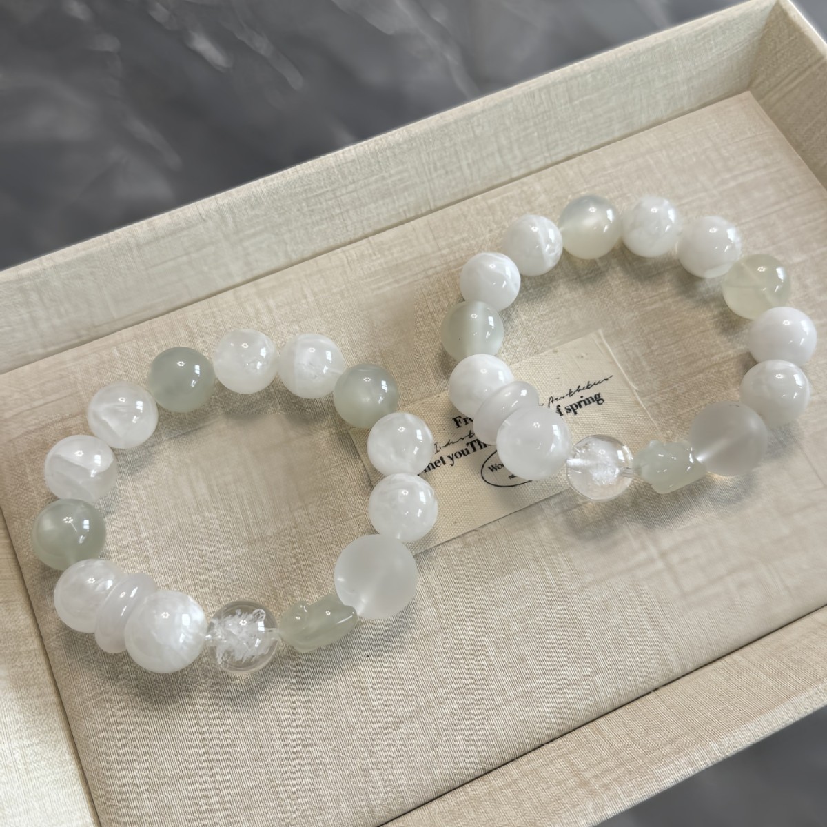 【静心】天然水晶14m白月光diy14m雪花幽灵手链搭15m磨砂白水手串