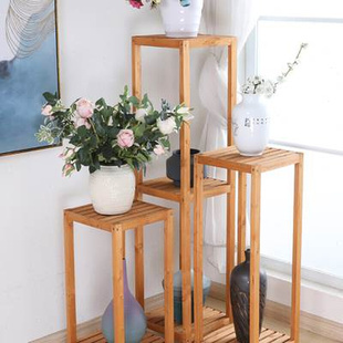 新款室内实木新中式花架子客厅阳台落地放花盆的多层木质盆景架子