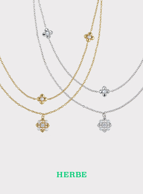 HERBE合璧 五代柿蒂纹样五花四叶草懒人双层项链日常时尚百搭女款