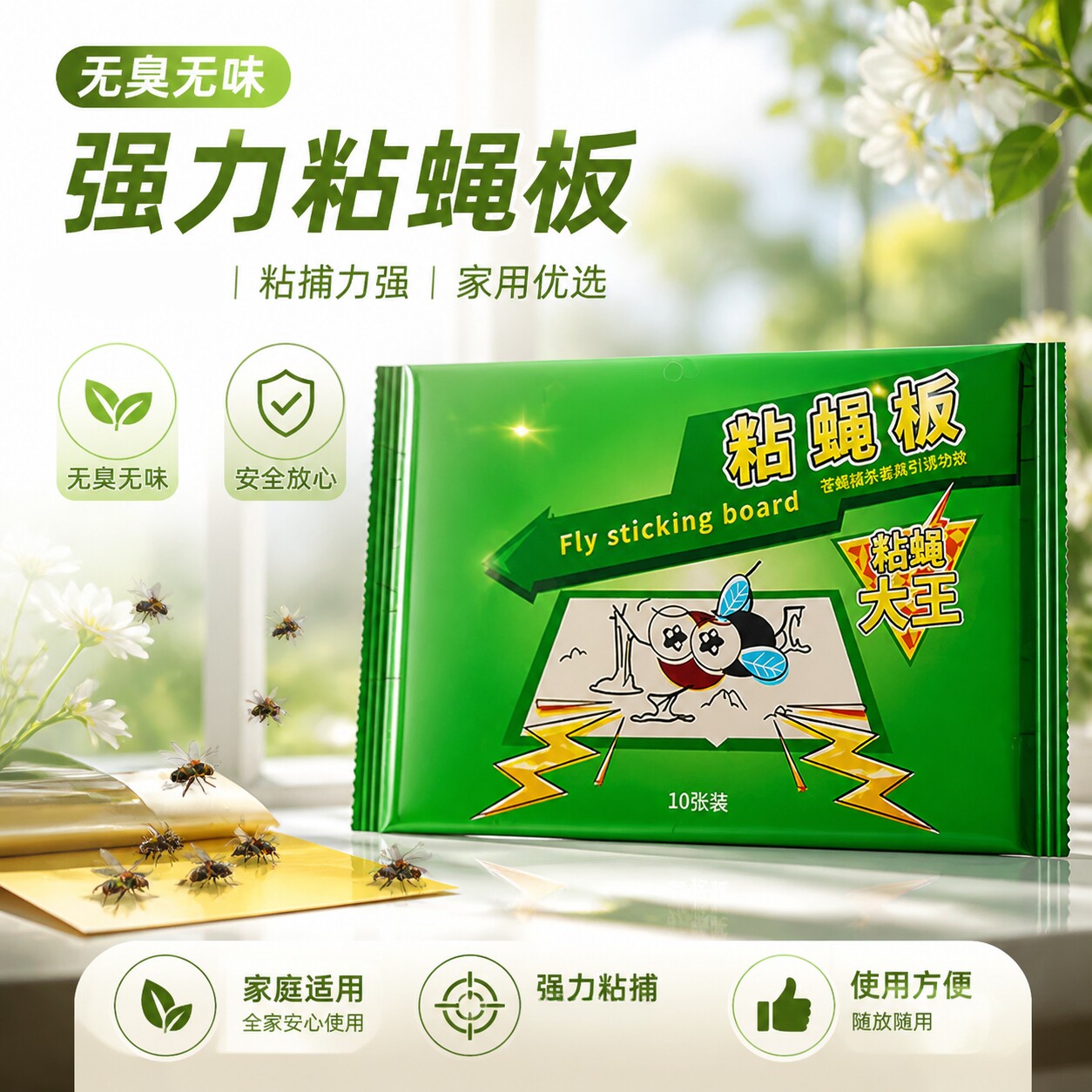 无臭无味苍蝇贴强力粘苍蝇纸粘蝇板药沾蚊杀手捕捉器灭蝇子神器