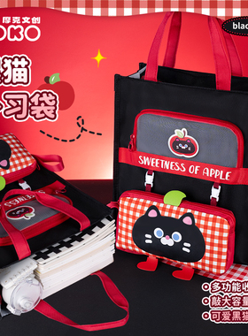 一木林黑猫补习袋学生用大容量手提袋高颜值可爱卡通收纳袋补习袋旅行收纳袋补习袋包防水收纳包补课学生包