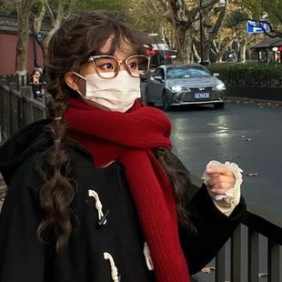 红色新年围巾冬季女高级感韩版鬼怪同款百搭新款毛线针织围脖学生