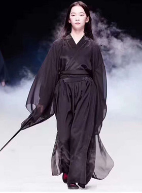 儿童舞台男童女童汉服走秀黑色武侠中国风侠女侠士服飘逸古装古典