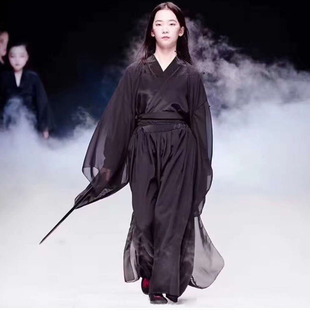 儿童舞台男童女童汉服走秀黑色武侠中国风侠女侠士服飘逸古装古典