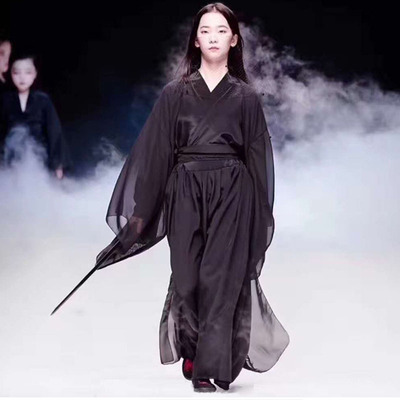 儿童舞台男童女童汉服走秀黑色武侠中国风侠女侠士服飘逸古装古典