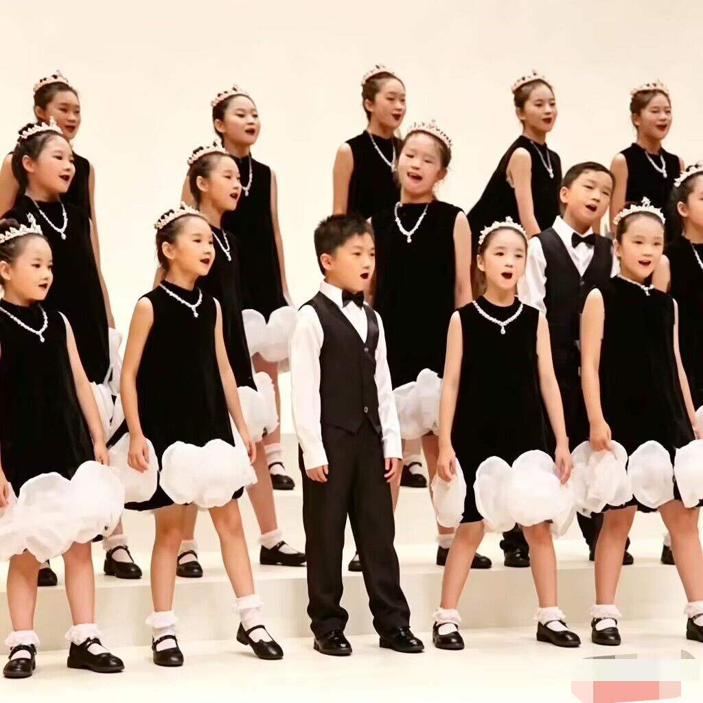 玉迪彡六一儿童演出服女童黑色合唱服中小学生表演服装无袖礼服