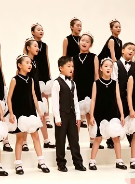 玉迪彡六一儿童演出服女童黑色合唱服中小学生表演服装无袖礼服