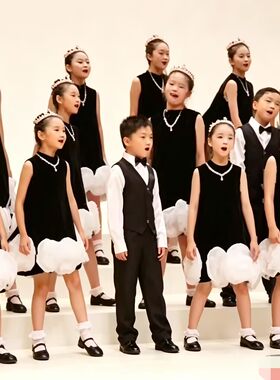 玉迪彡六一儿童演出服女童黑色合唱服中小学生表演服装无袖礼服