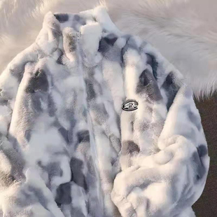 加厚羊羔绒上衣潮ins2022年新款 扎染羊羔毛外套女高级感冬季 宽松
