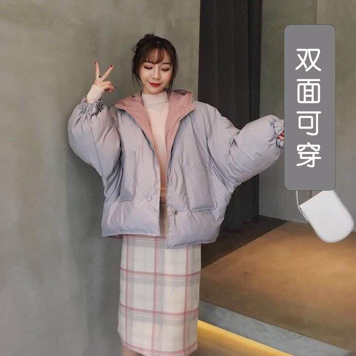 网红两面穿棉服女羽绒棉服2022年女款新款短款冬季新款学生韩版棉