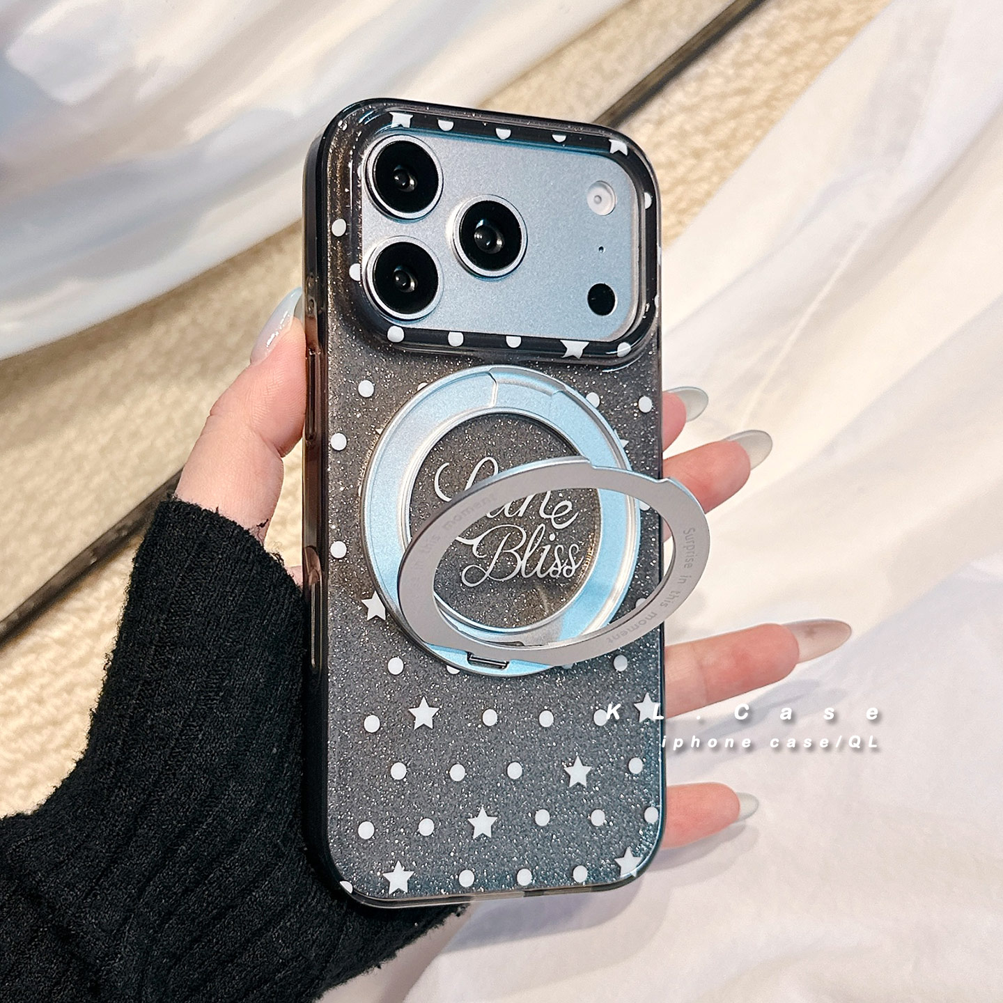 简约波点星星适用苹果17手机壳iPhone17promax新款16防摔18pro保护套15全包16p小众高级感带支架软硅胶闪粉女