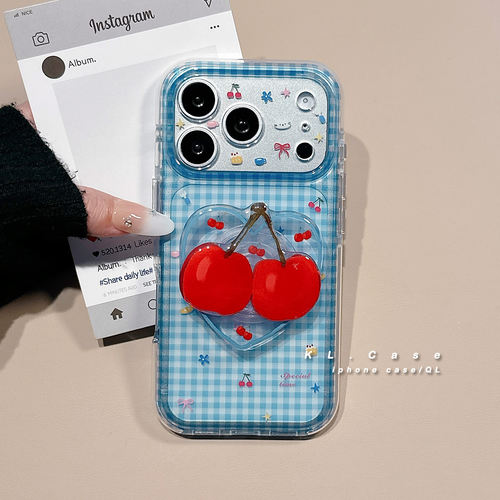 适用于iPhone格纹樱桃手机壳
