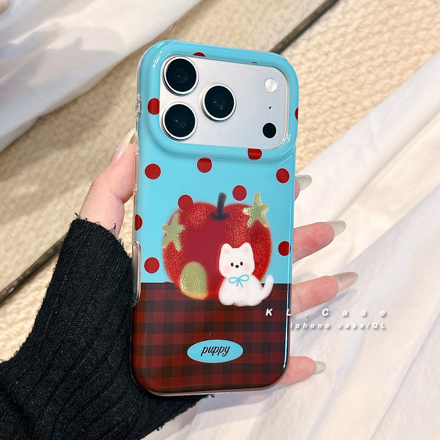ins波点格纹小狗适用苹果18手机壳iPhone18Promax新款17防摔18系列保护套16全包边15p小众高级感超薄软硅胶女