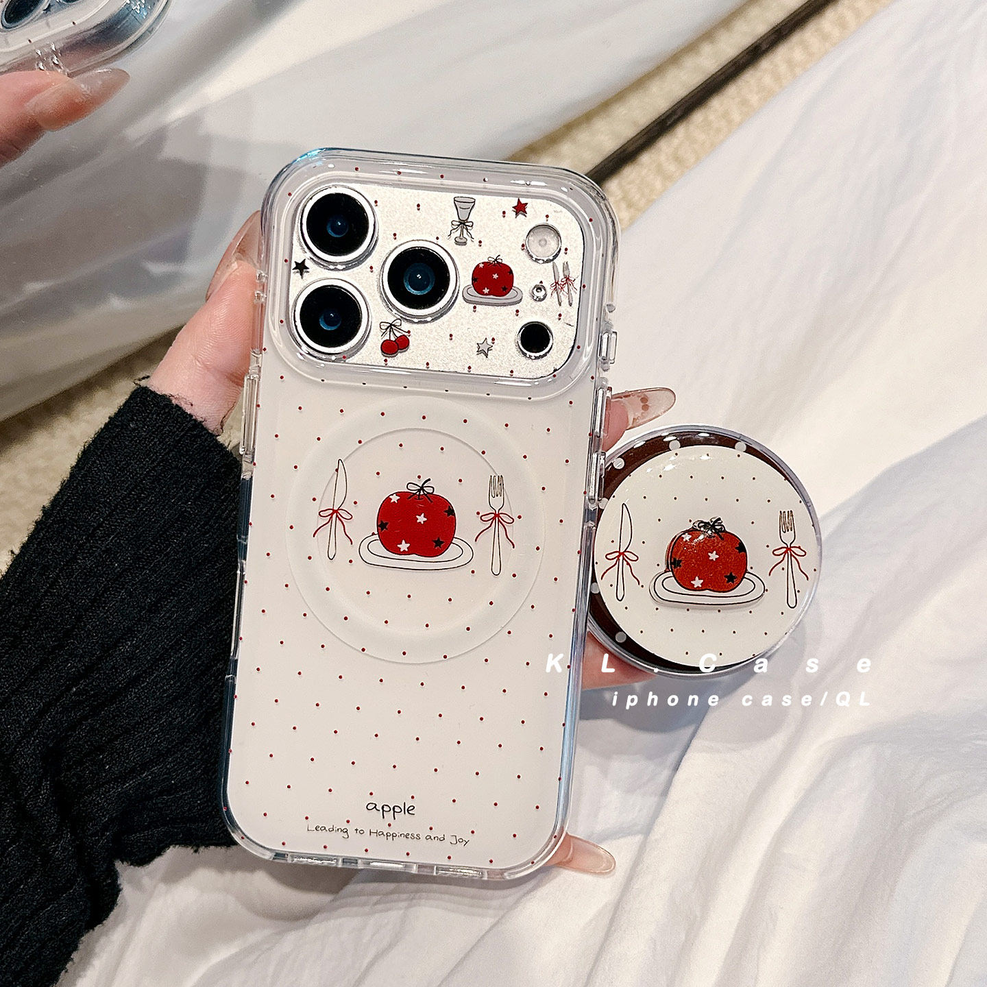壳侣 波点刀叉水果适用苹果17手机壳iPhone17promax新款16防摔保护套15硅胶全包磁吸带支架小众高级感ins女软