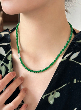 天然绿玉髓小米珠项链