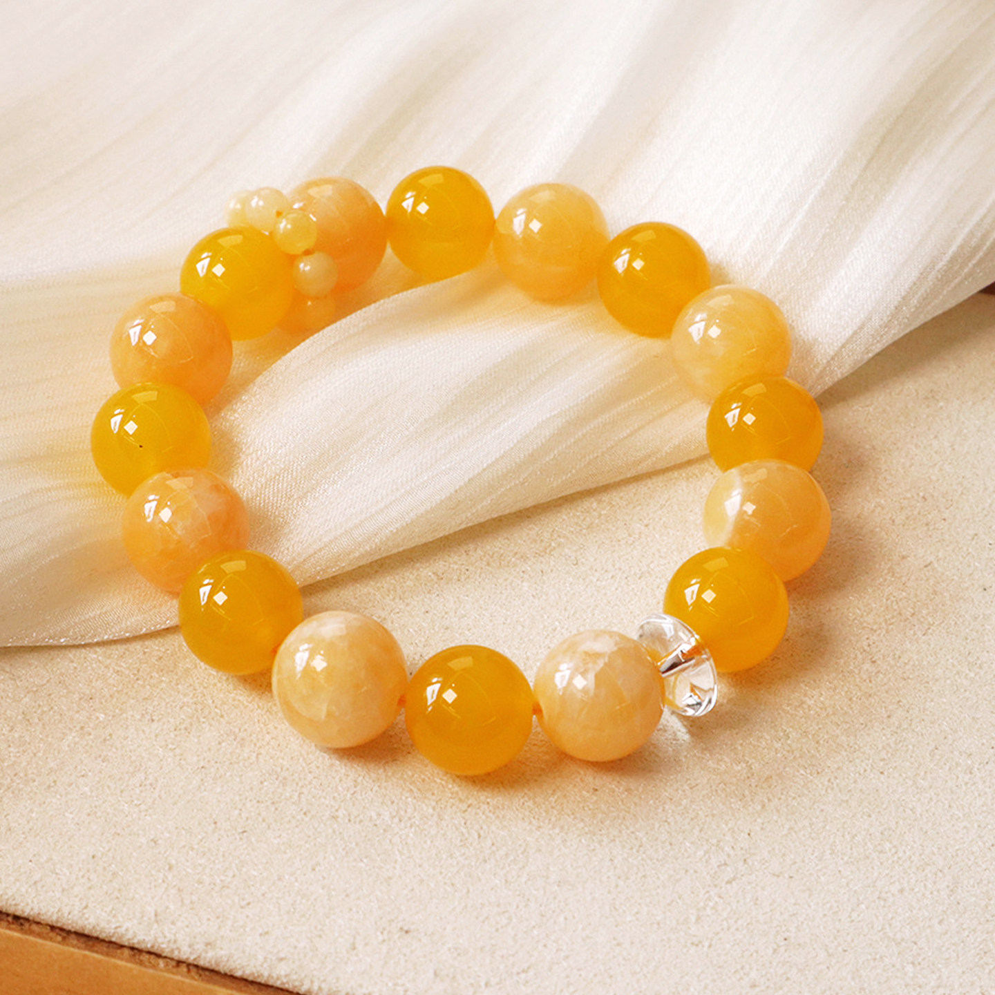 天然蜜蜡黄玛瑙手串男招财转运黄玉石串珠白水晶手链女款2026新款