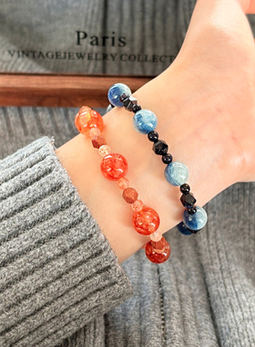 红胶花蓝晶石水晶情侣手串
