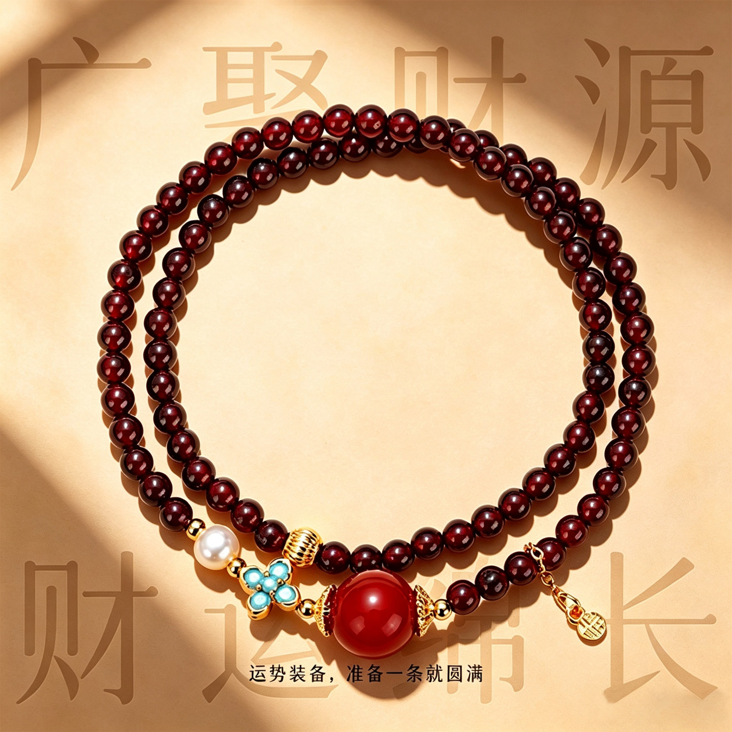天然石榴石手串女招财黄水晶翡翠转运和田玉南红玛瑙串珠手链叠戴