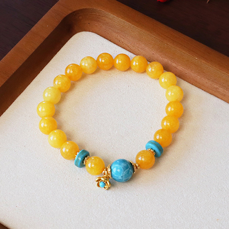 天然金丝玉手串女生复古招财转运玛瑙黄水晶手链串珠ins小众设计