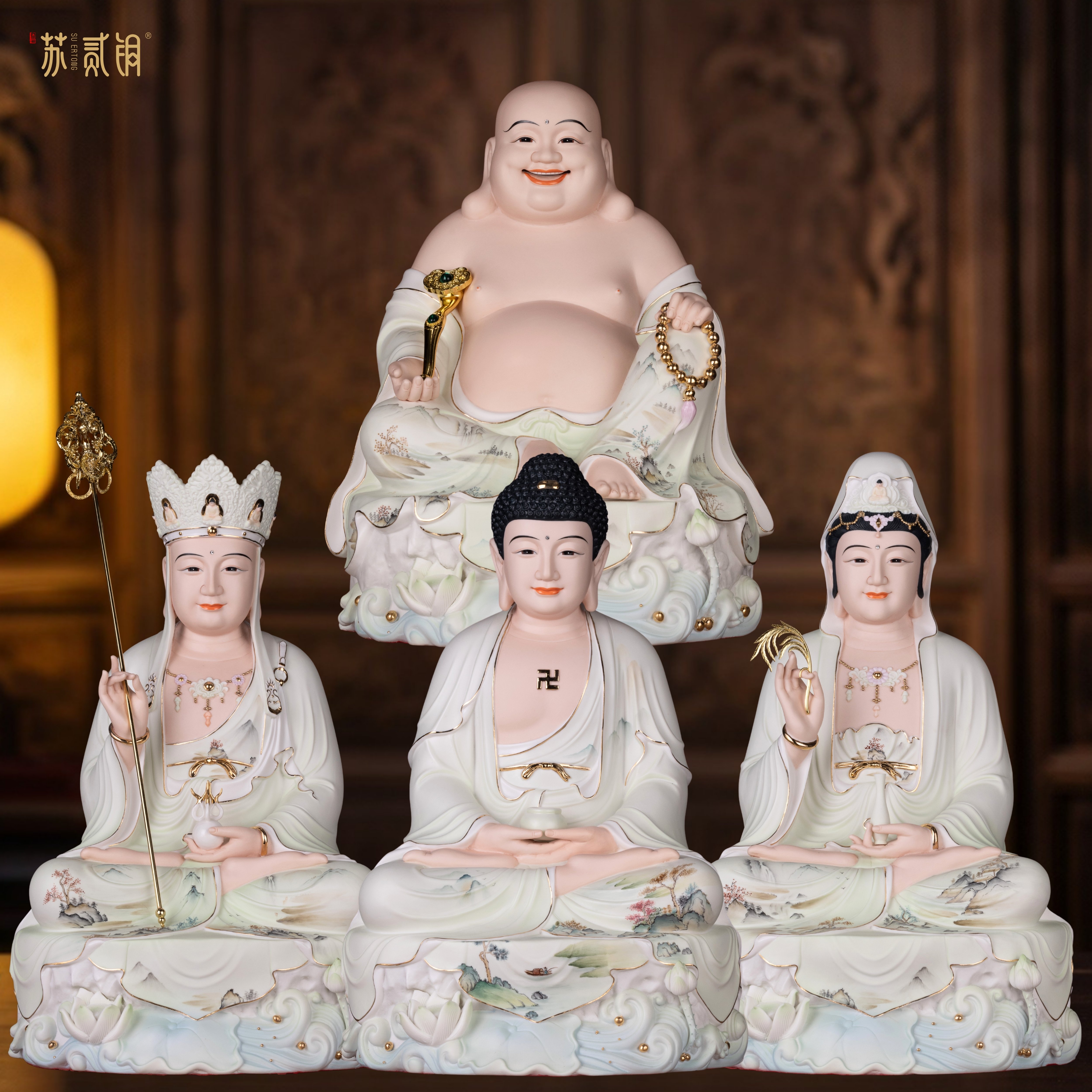 陶瓷全堂佛娑婆三圣佛像家用供奉