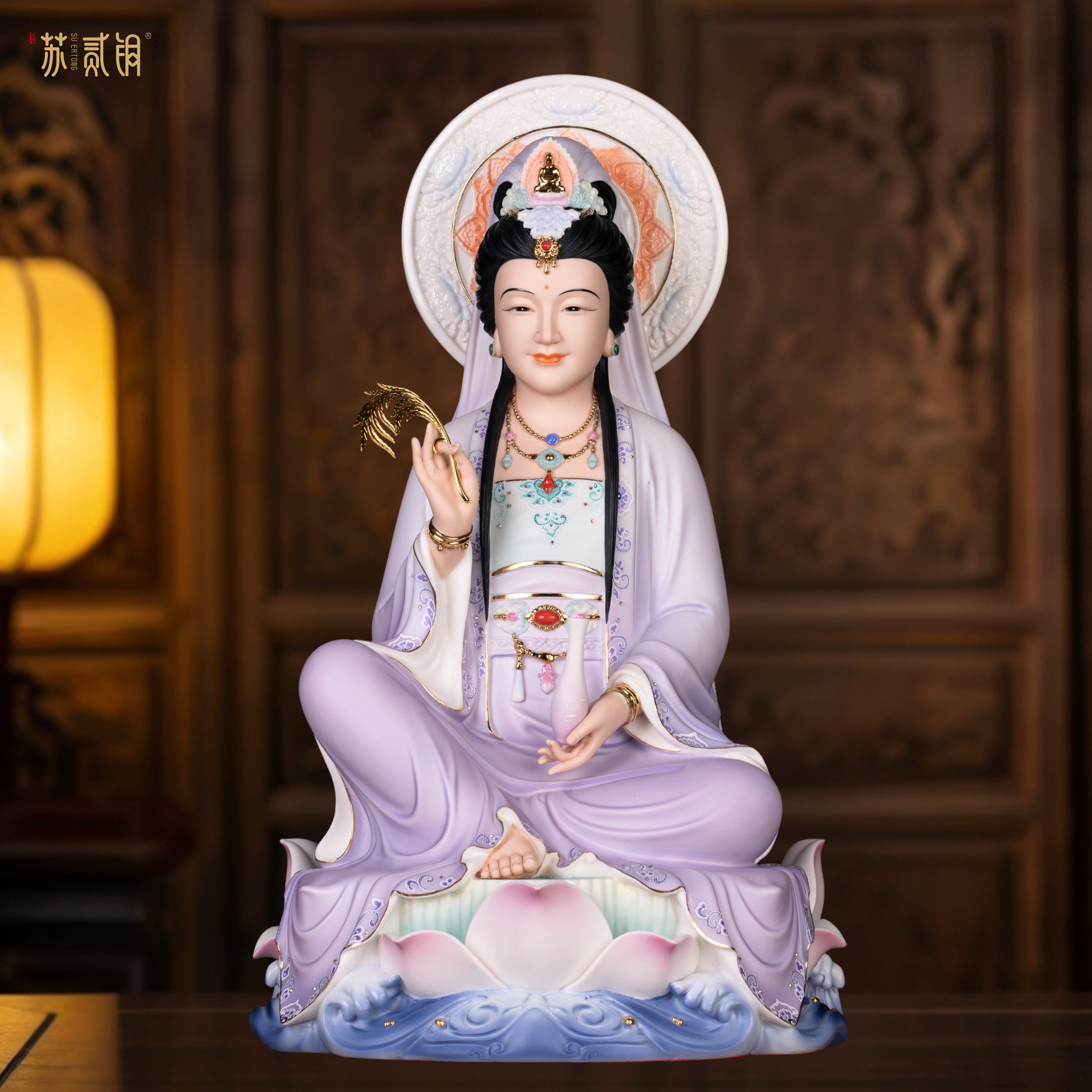 陶瓷坐莲观音菩萨供奉神像