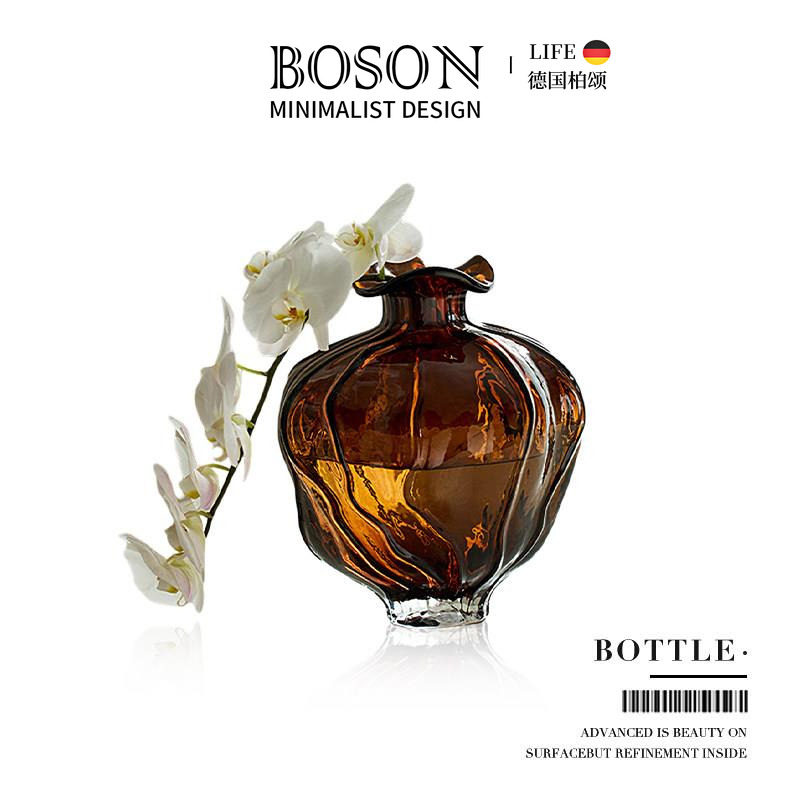 BOSON·Bottle·花瓶玻璃敞口棕色北欧家居客厅装饰轻奢风 | 浪樽