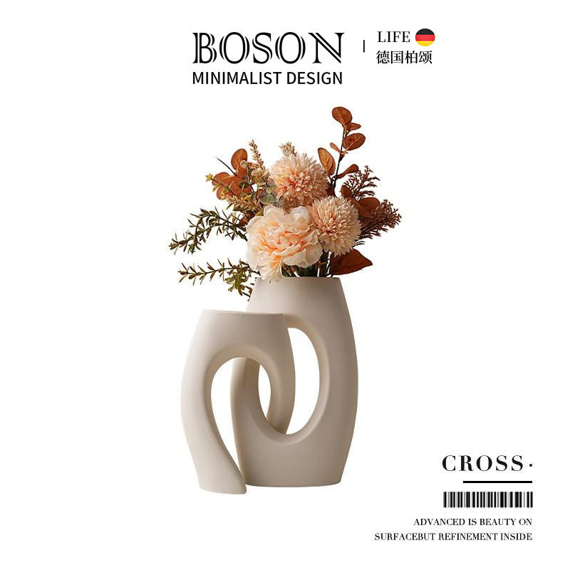 BOSON·Cross·花瓶欧式ins风白色陶瓷高级感插花摆件装饰 | 交叉