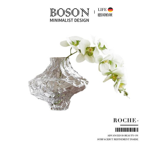 BOSON·Roche·花瓶玻璃透明花瓶摆件客厅插花器现代简约 | 冰岩