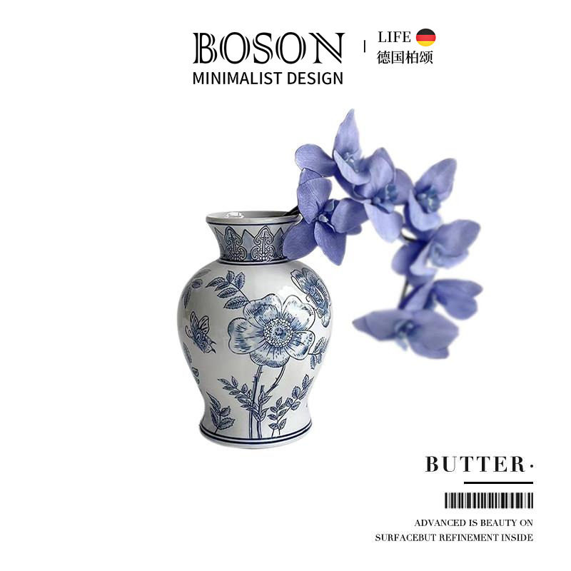 BOSON·Butter·花瓶摆件客厅插花器陶瓷青花瓷高级感轻奢 | 蝶恋